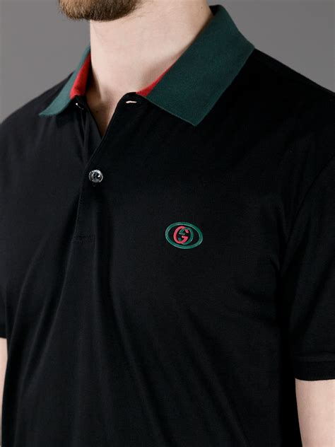 gucci mens black polo shirt with red and green colar|gucci polo shirts men's sale.